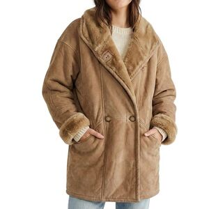 Vintage Northern Climate Vintage Tan Genuine Leather Coat Faux Fur Sherpa